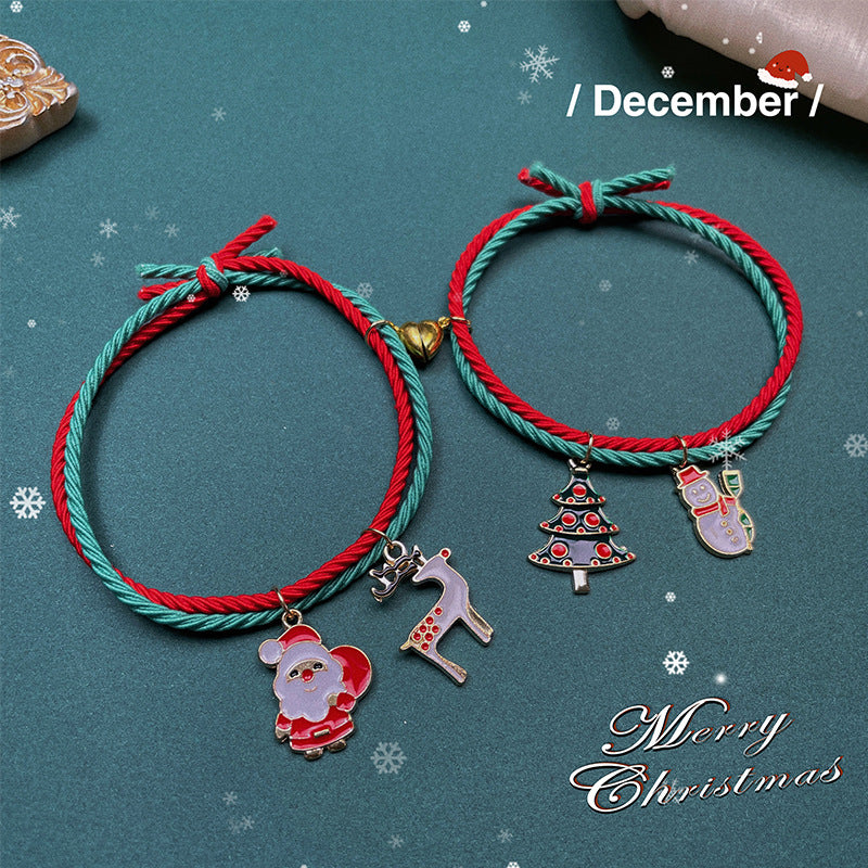 Wholesale Hand-woven dating atmosphere Christmas tree old man green and red string Christmas bracelet